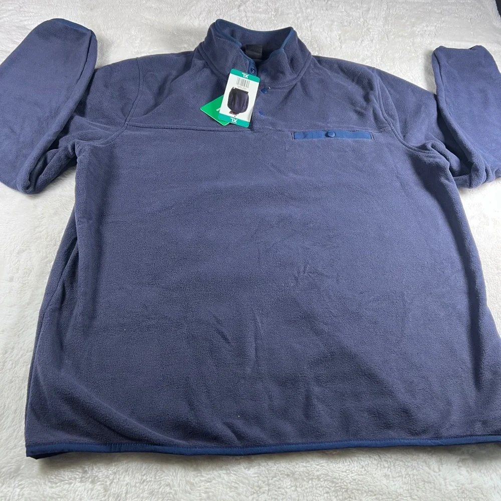 32 Degrees Heat Mens Pullover Fleece Shirt Navy Blue Size XL Snap Neck NWT